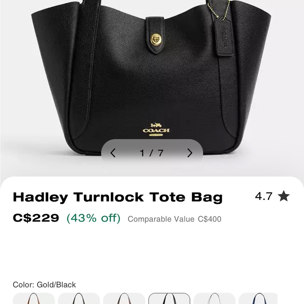 Coach Black Hadley Turnlock Tote